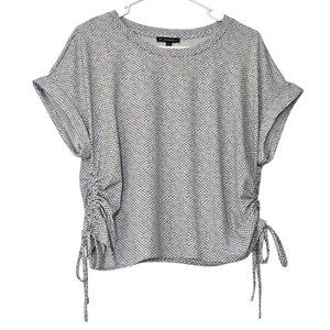 Adrianna Papell Women's Black & White Abstract Print Cowl Sleeve Blouse Medium